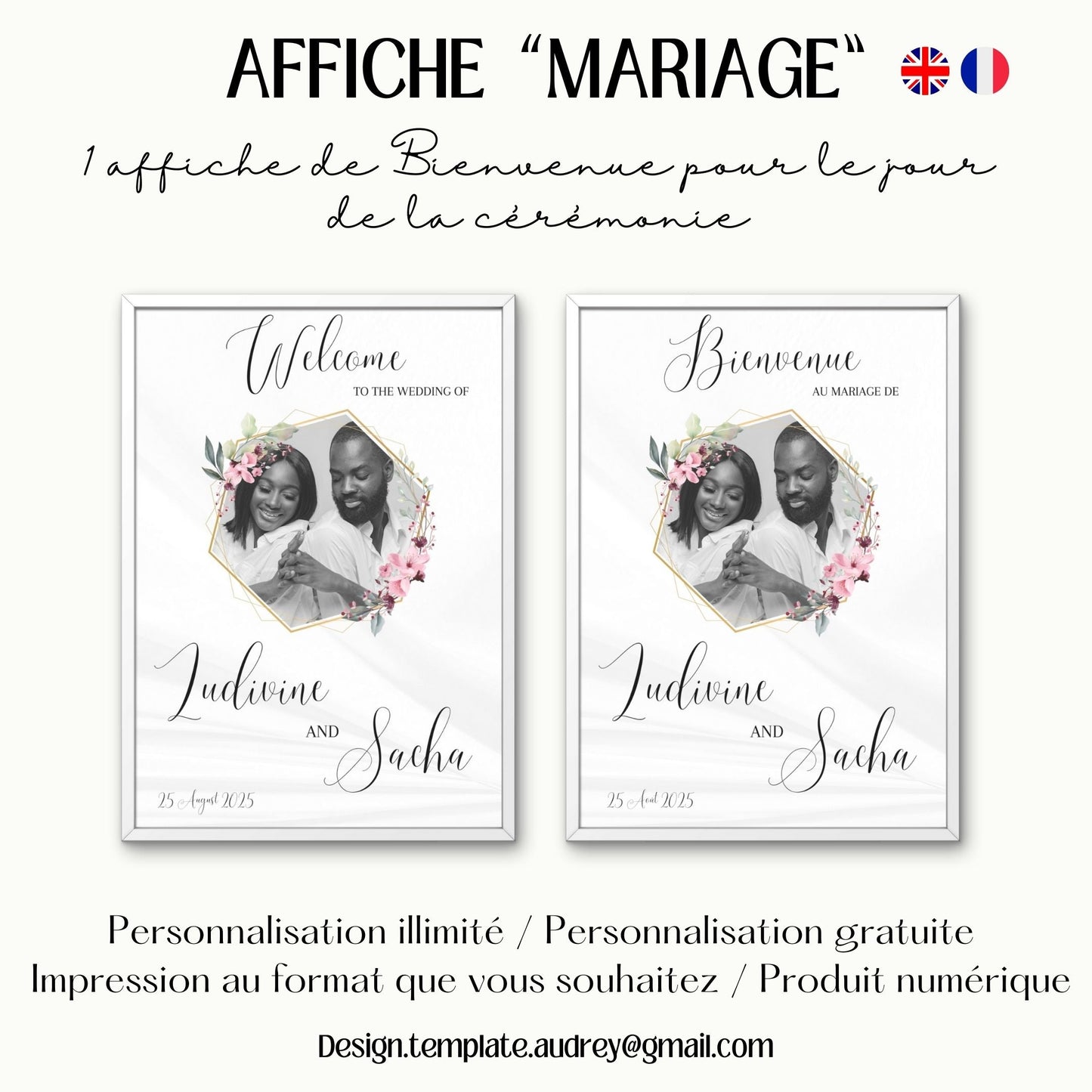 Affiche bienvenue Mariage Design d'Audrey