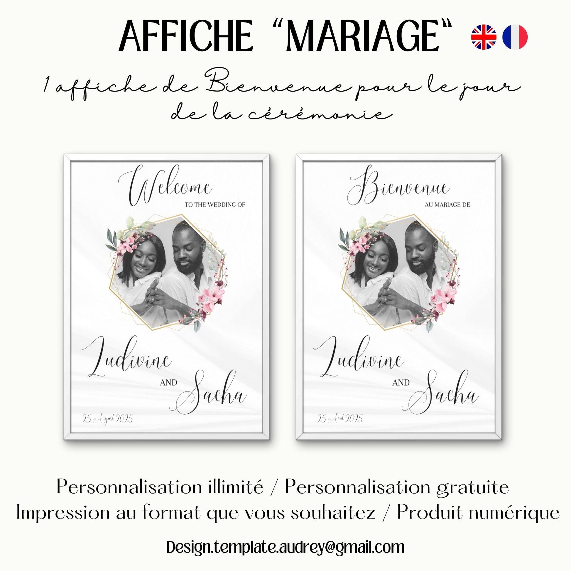 Affiche bienvenue Mariage Design d'Audrey