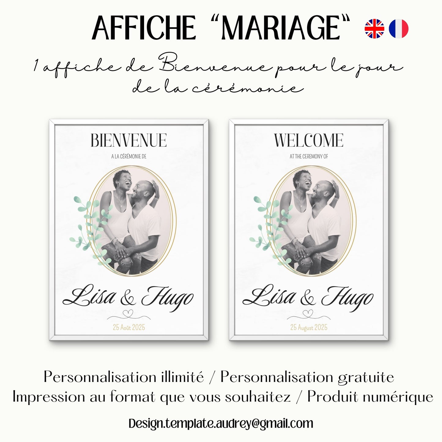 Affiche bienvenue Mariage Design d'Audrey