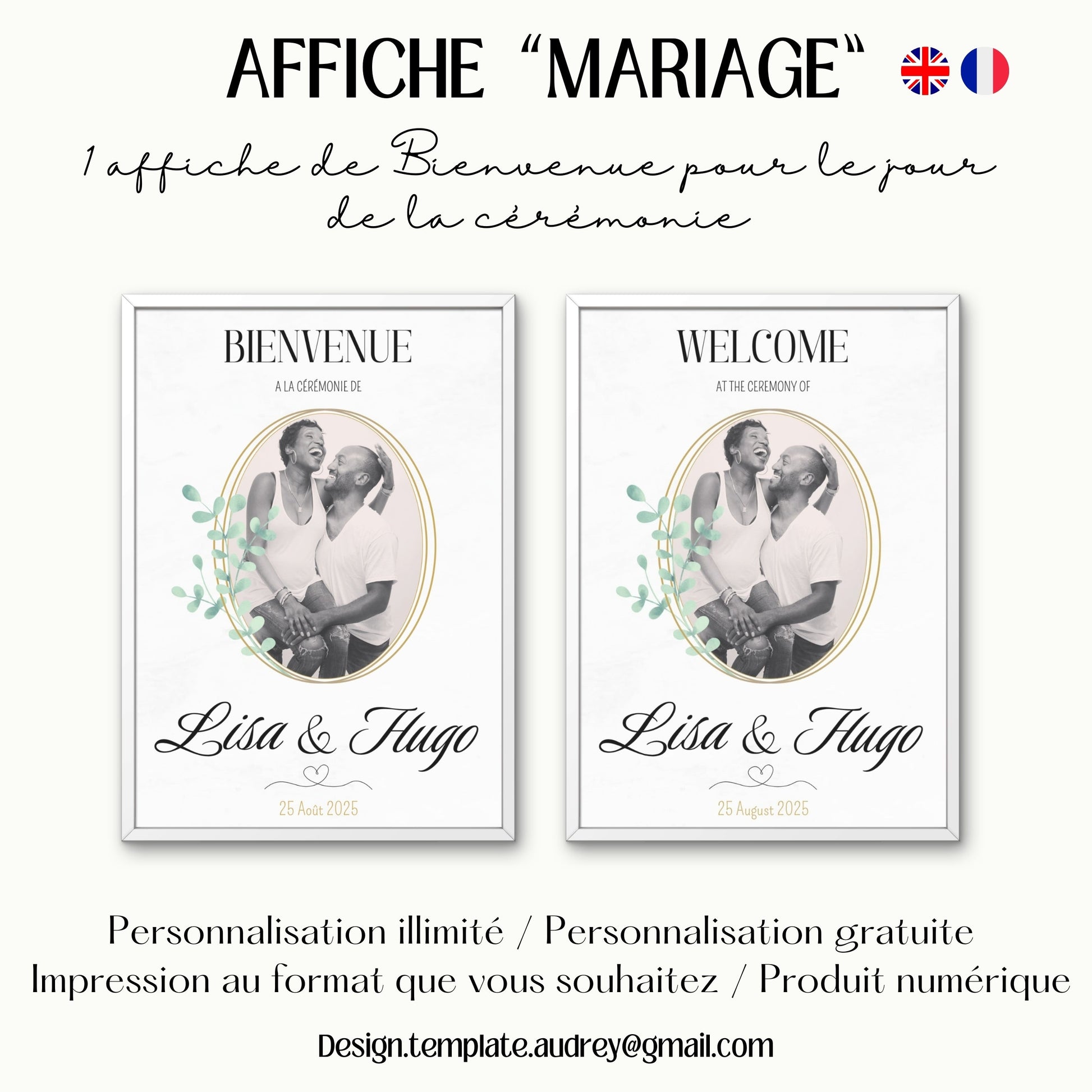 Affiche bienvenue Mariage Design d'Audrey