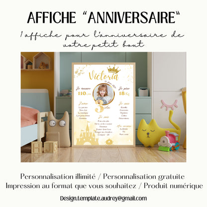 Affiche anniversaire princesse Design d'Audrey