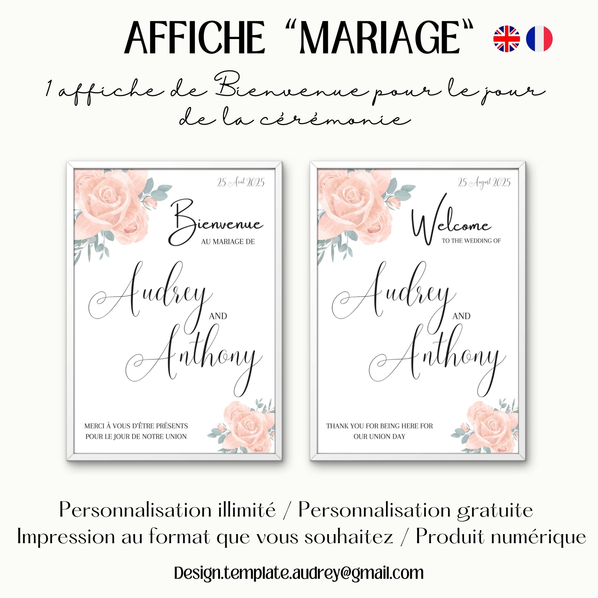 Affiche bienvenue Mariage Design d'Audrey