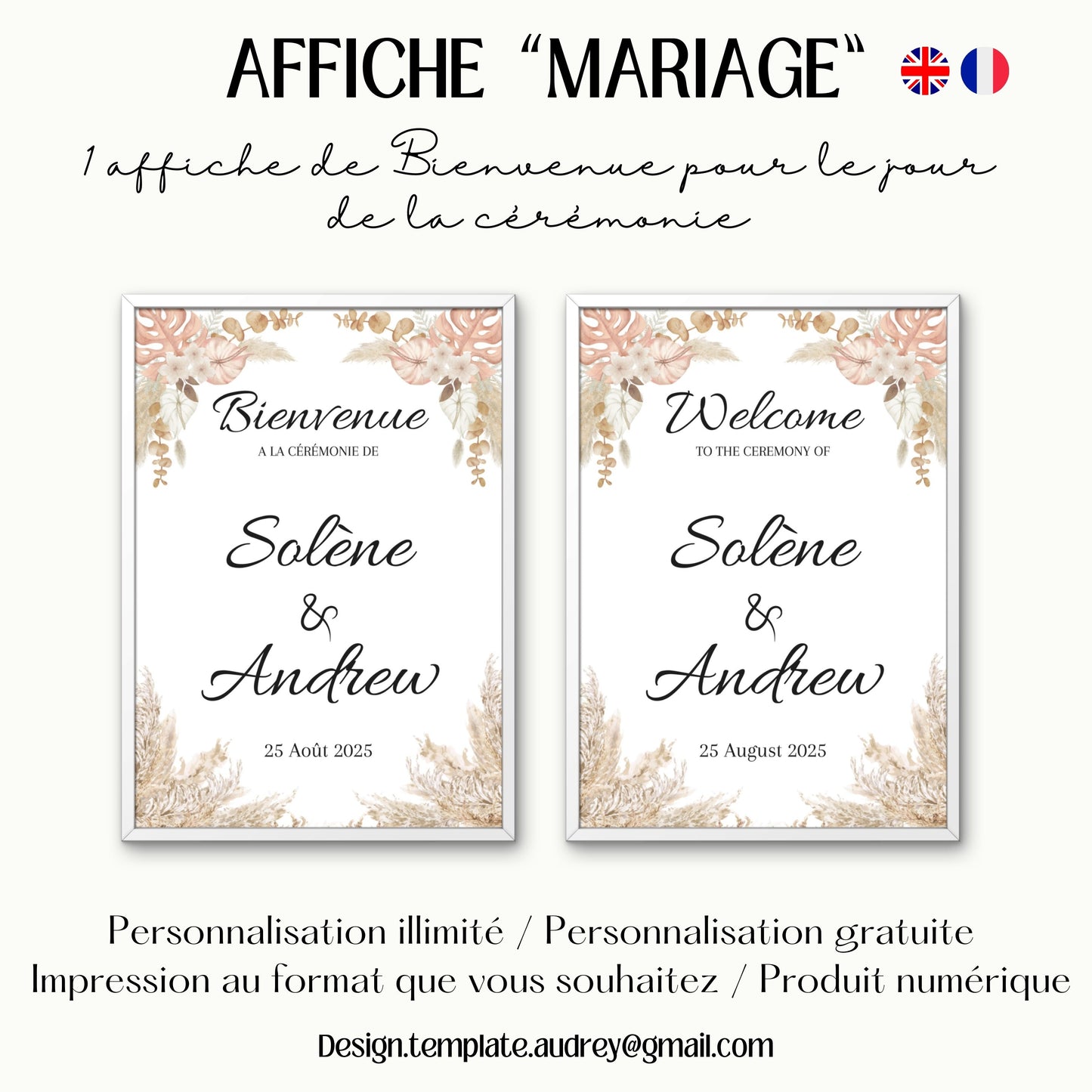 Affiche bienvenue Mariage Design d'Audrey