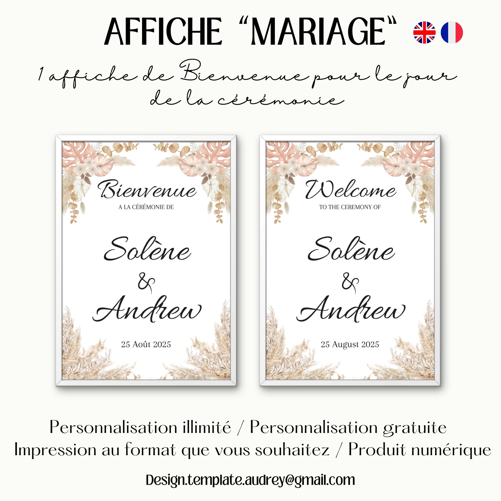 Affiche bienvenue Mariage Design d'Audrey