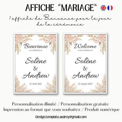 Affiche bienvenue Mariage Design d'Audrey