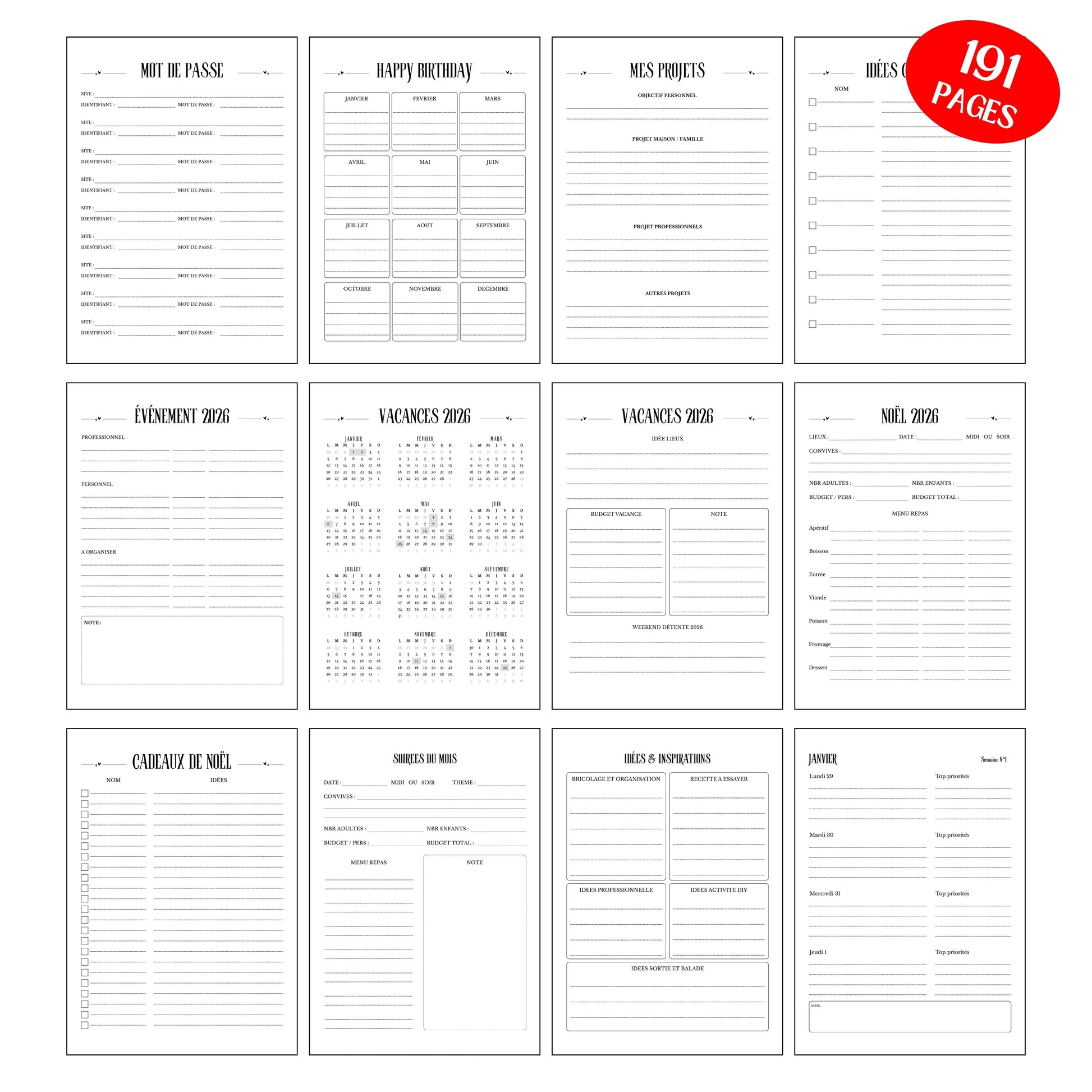 Agenda 2026 Grand format Design d'Audrey