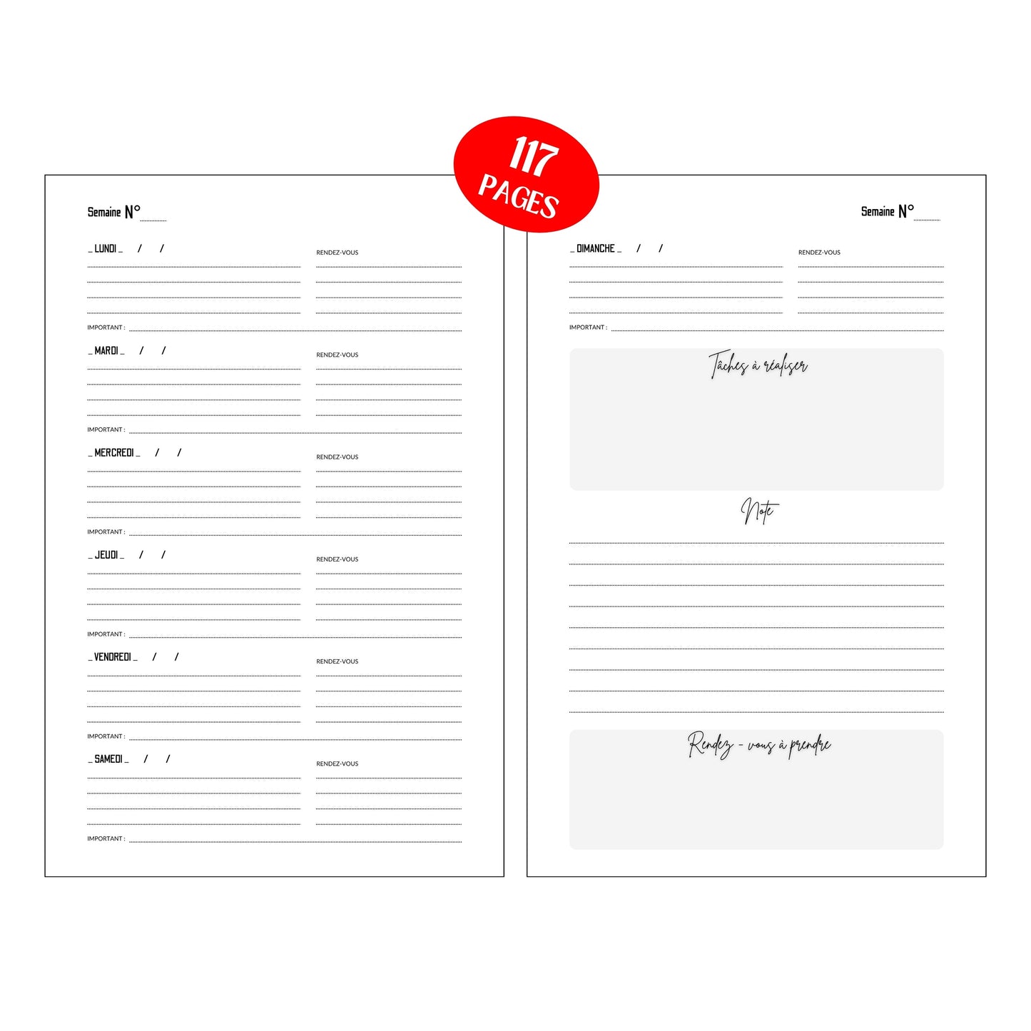 Agenda Semainier Non Daté Design d'Audrey