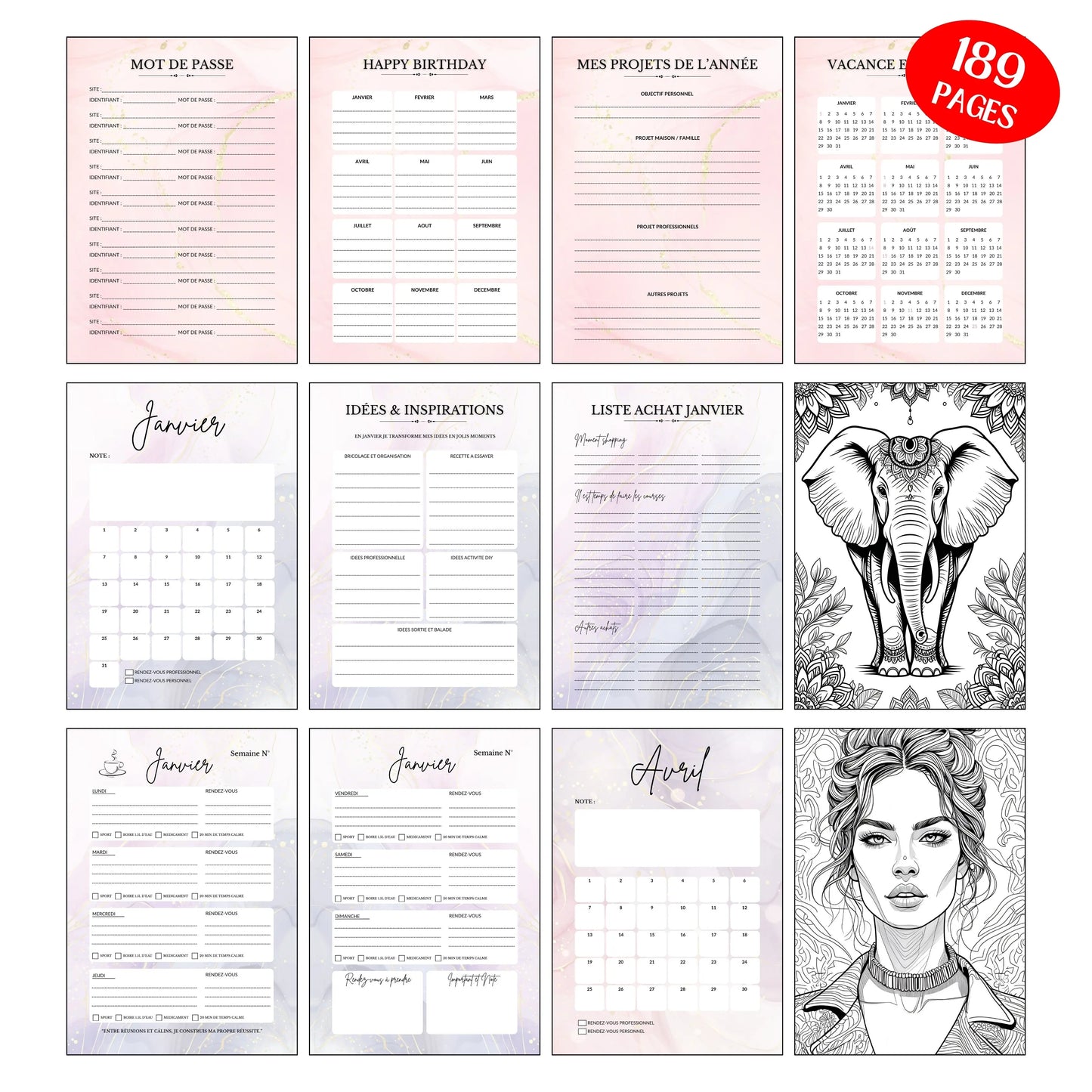 Agenda Petit format non daté Design d'Audrey