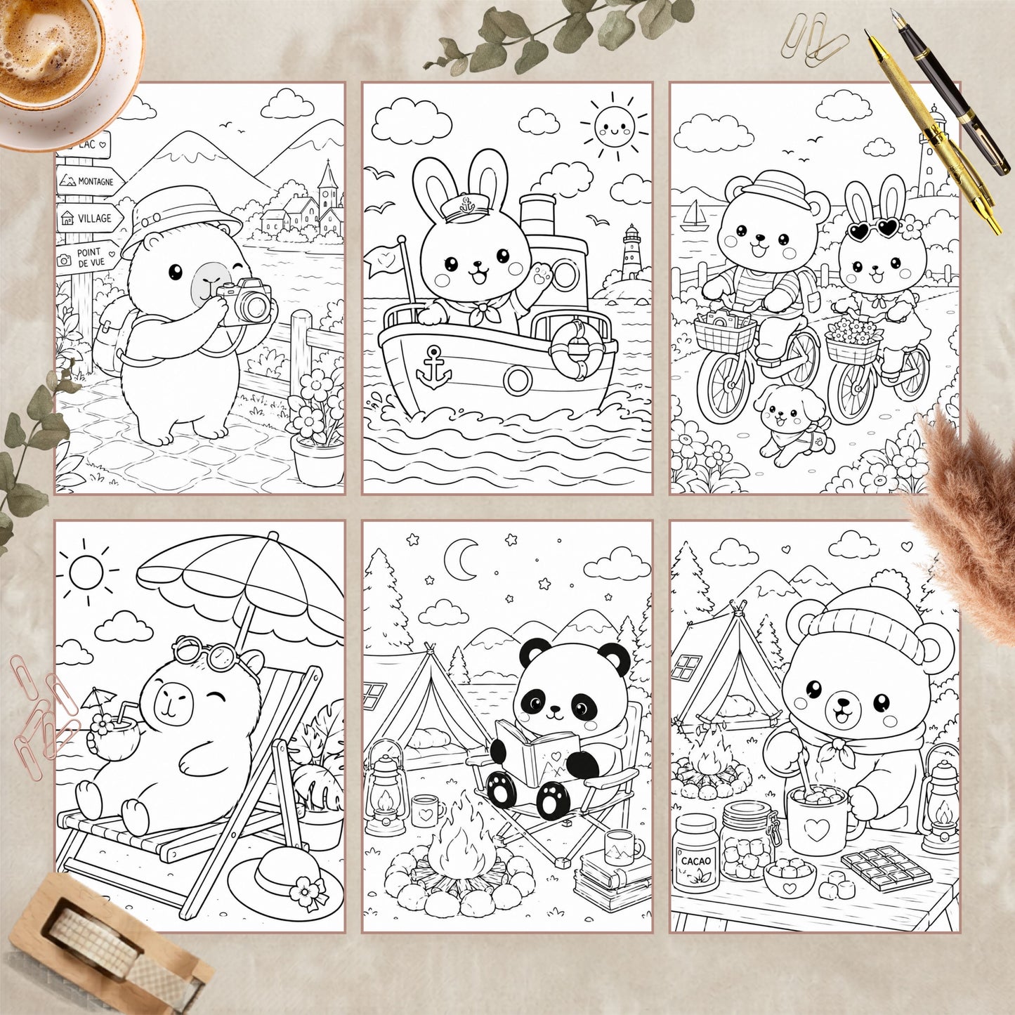 Coloriage Animaux Kawaii en Vacances