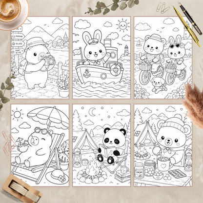 Coloriage Animaux Kawaii en Vacances