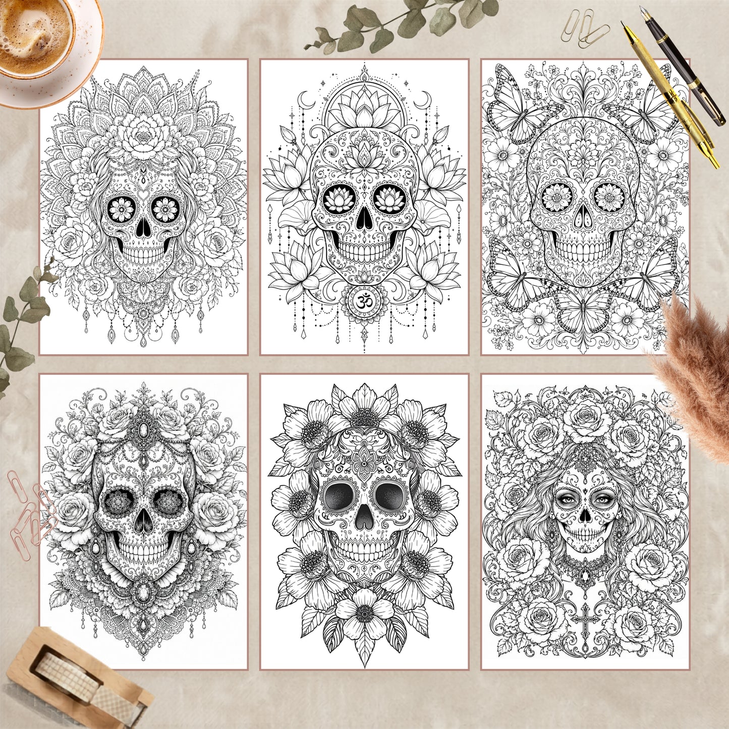 Coloriage Skulls et blossums