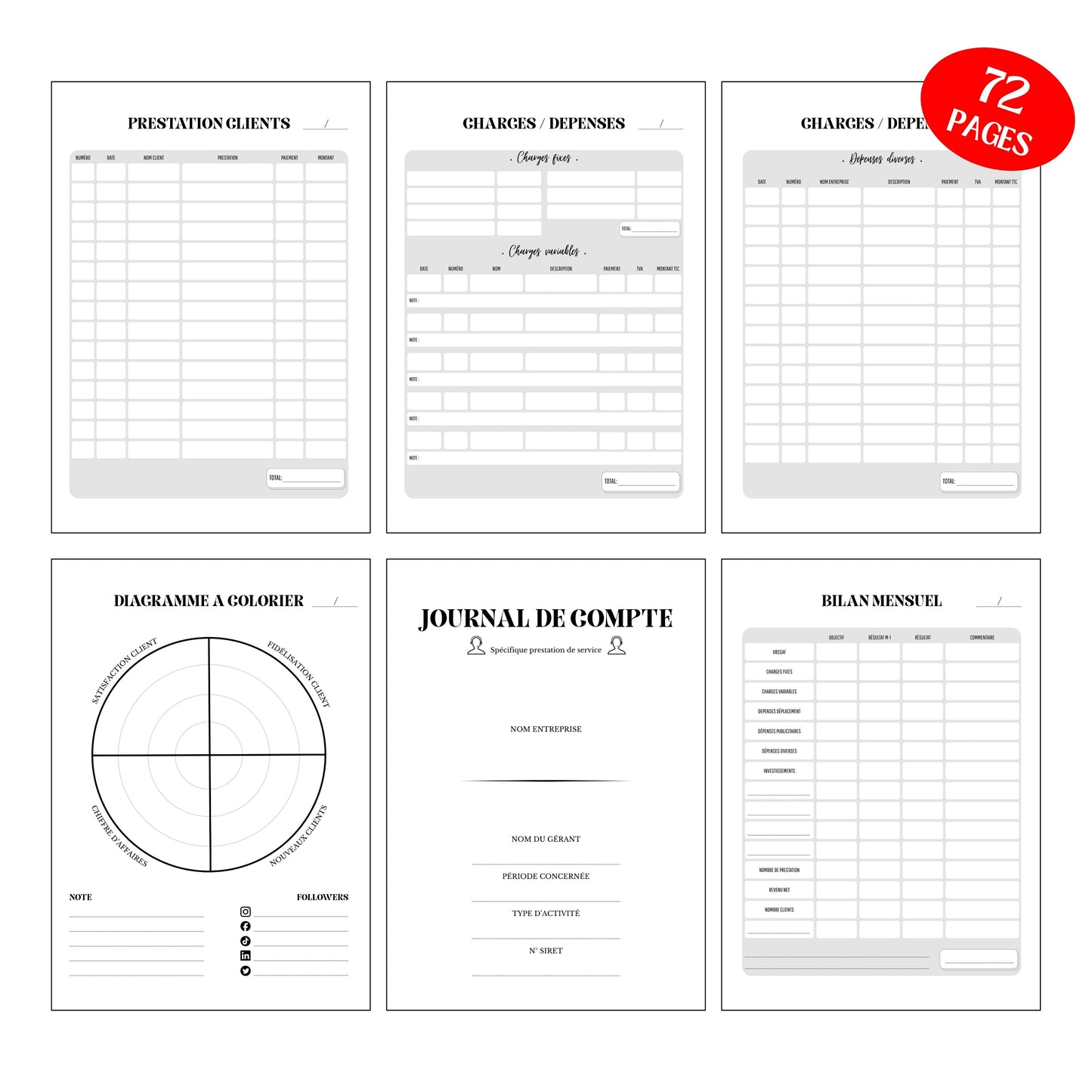 Journal de Compte "Prestation" Design d'Audrey