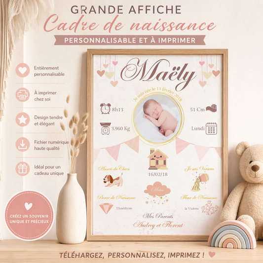 Affiche pour la Naissance de bébé personnalisée