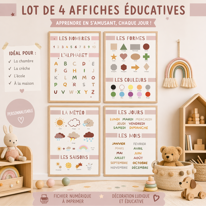Lot de 4 Affiches déco Educative