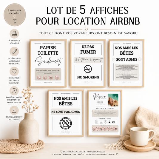 Lot 5 Affiches imprimable AIRBNB