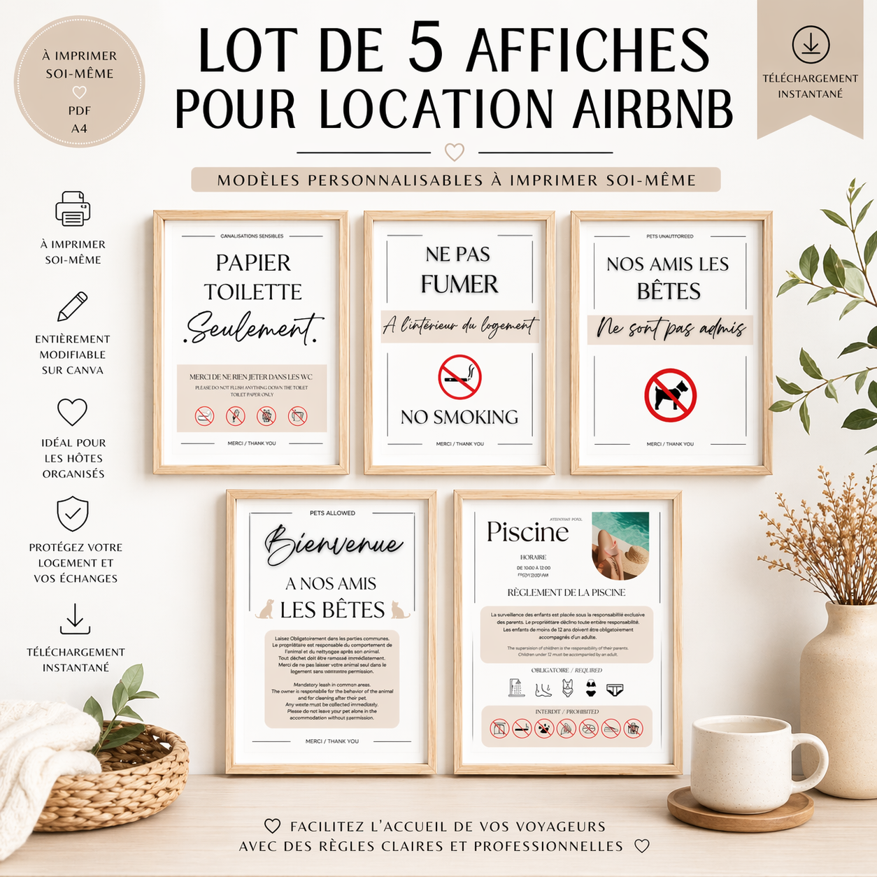 Lot 5 Affiches d'informations AIRBNB