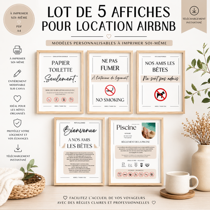 Lot 5 Affiches d'informations AIRBNB