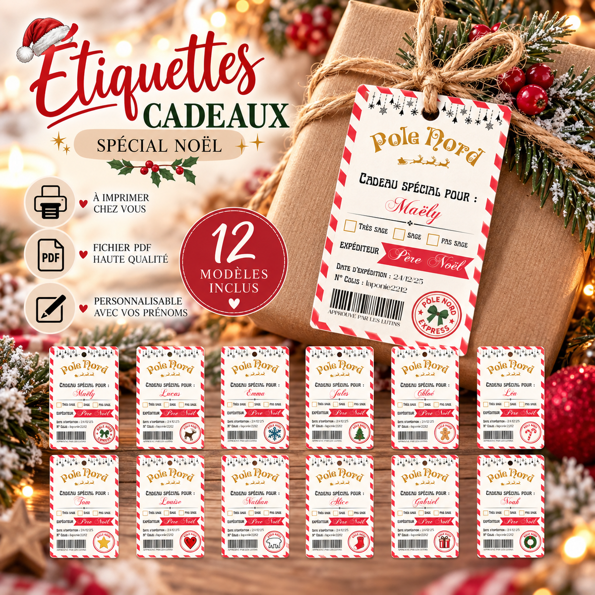 Étiquettes cadeaux de Noël