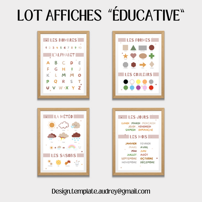 Lot de 4 Affiches déco Educative