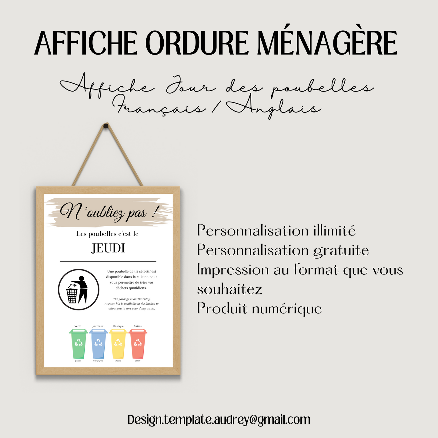 Affiche Ordure ménagère AIRBNB