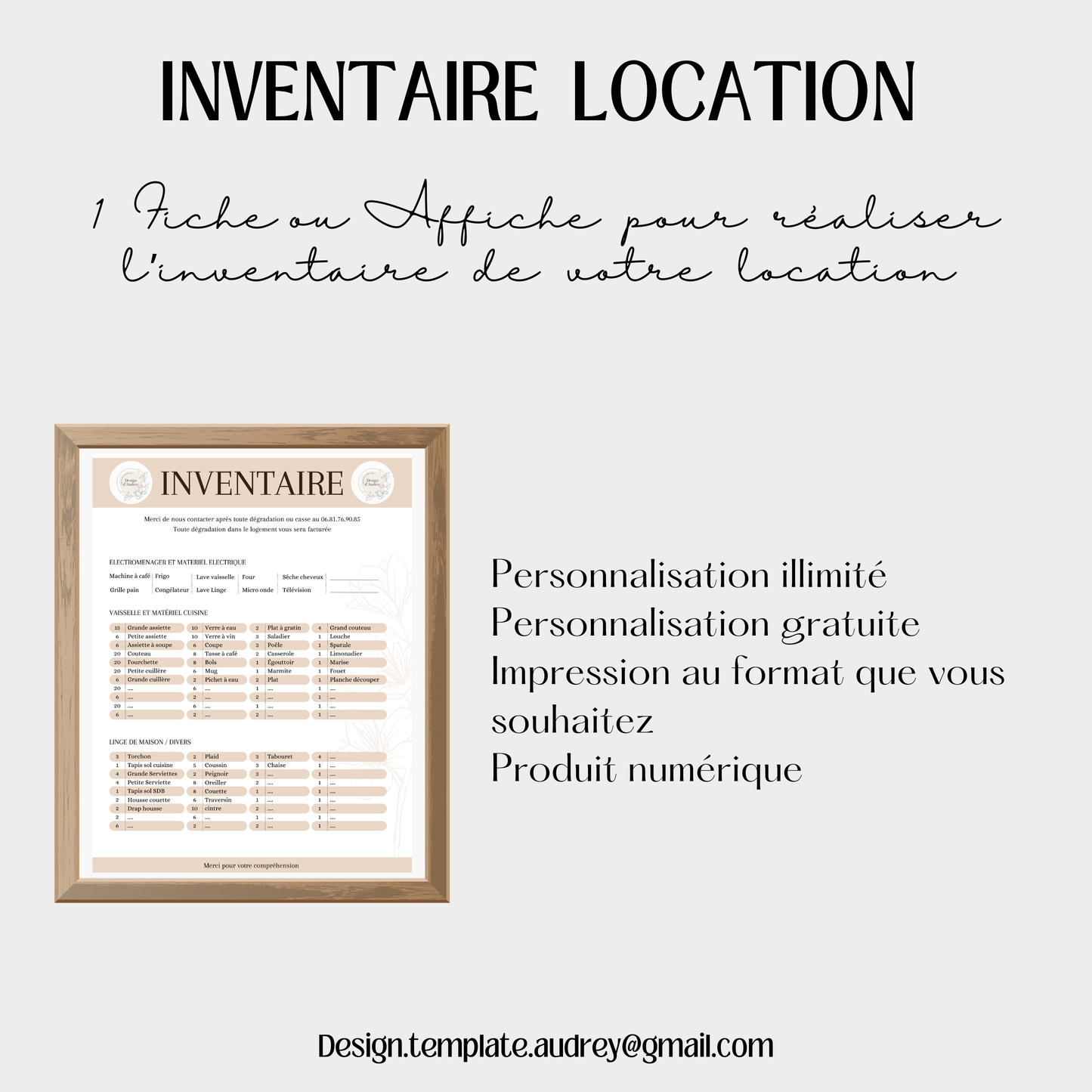 Fiche Inventaire Airbnb personnalisable