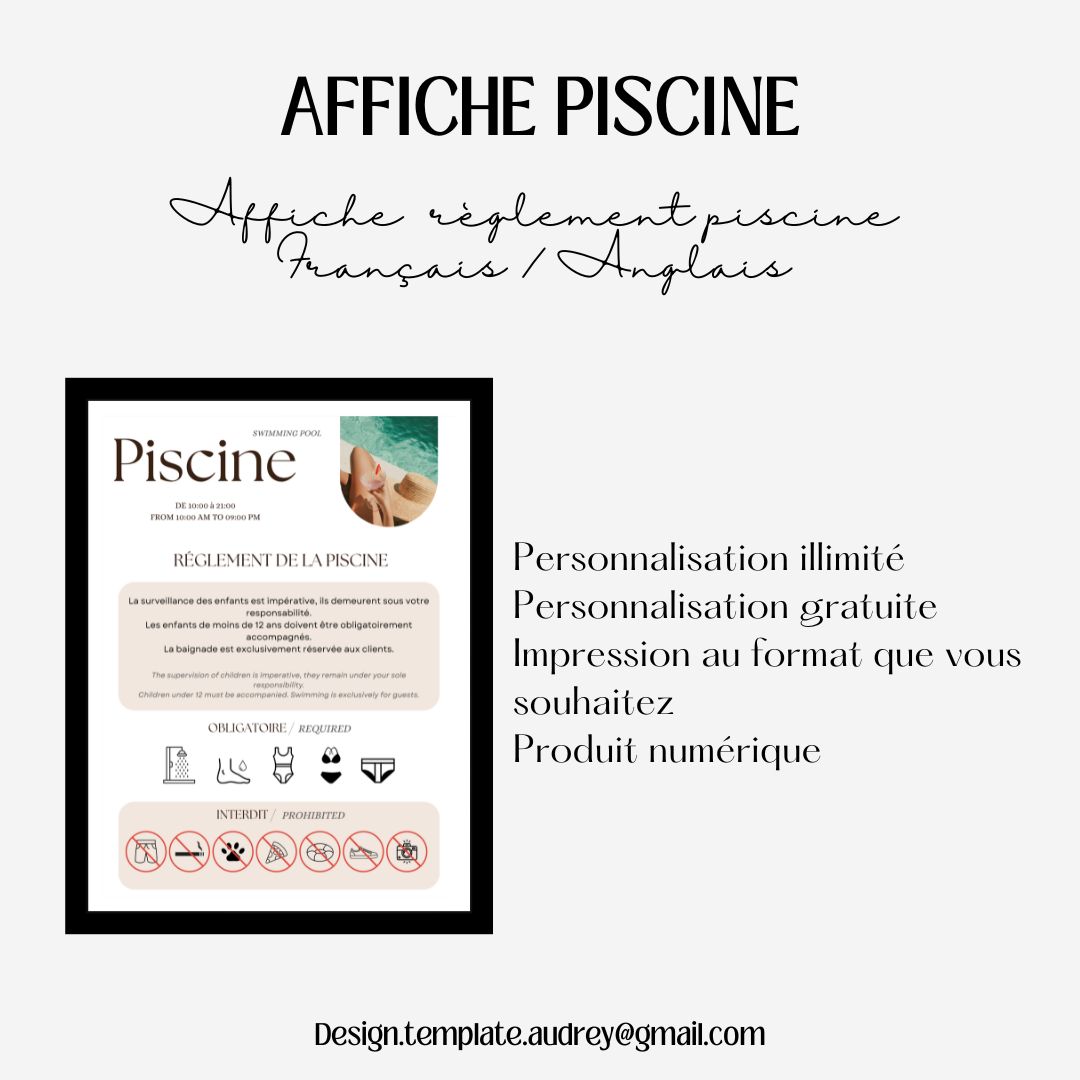 Affiche règlement Piscine Design d'Audrey