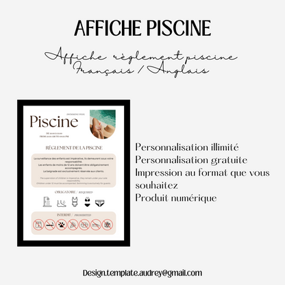 Affiche règlement Piscine Design d'Audrey