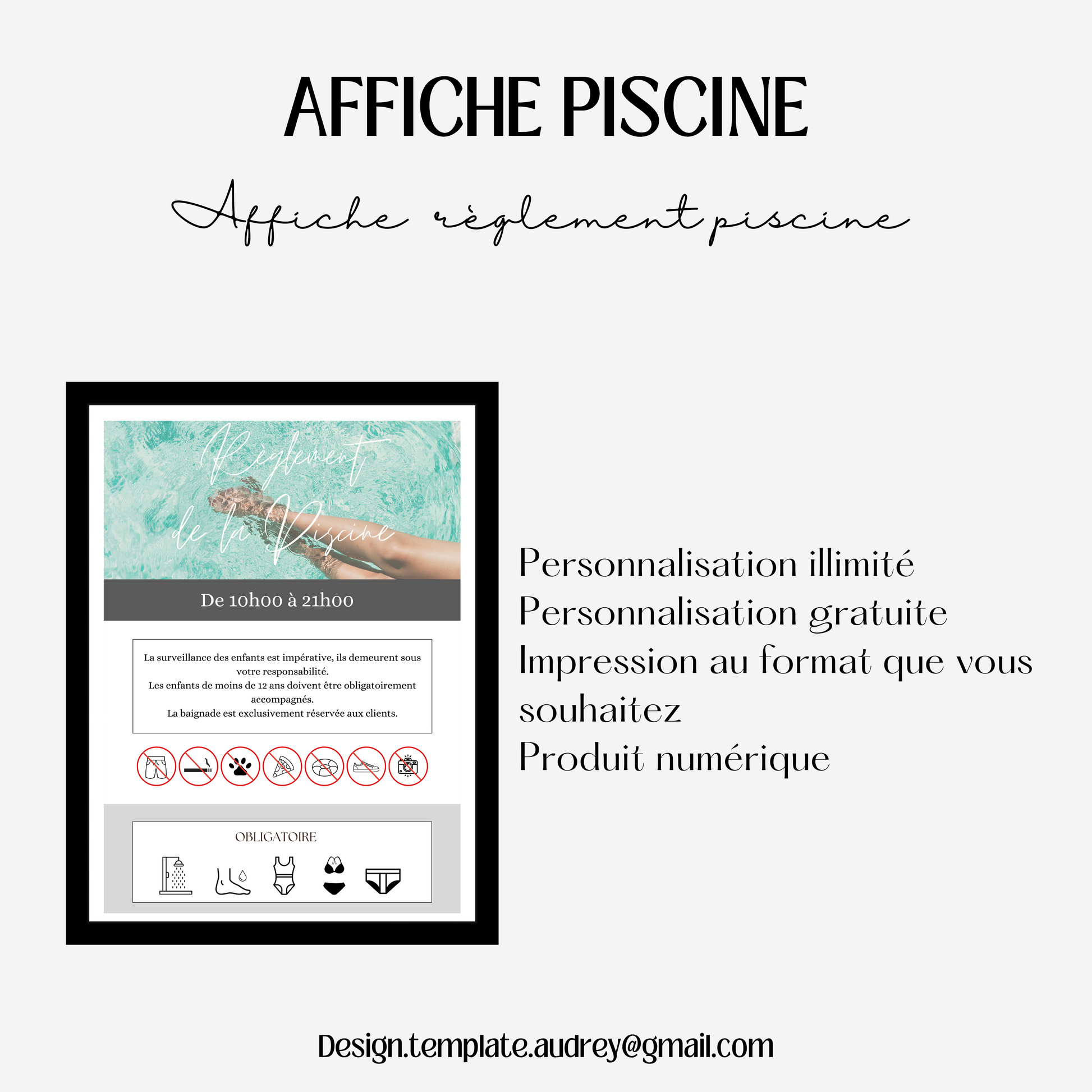 Affiche règlement Piscine Design d'Audrey